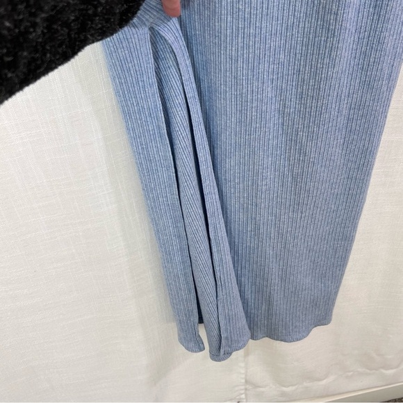 American Eagle Ribbed Stretch Knit Side Slit Soft Blue Bodycon Maxi Dress Size S - Picture 5 of 12